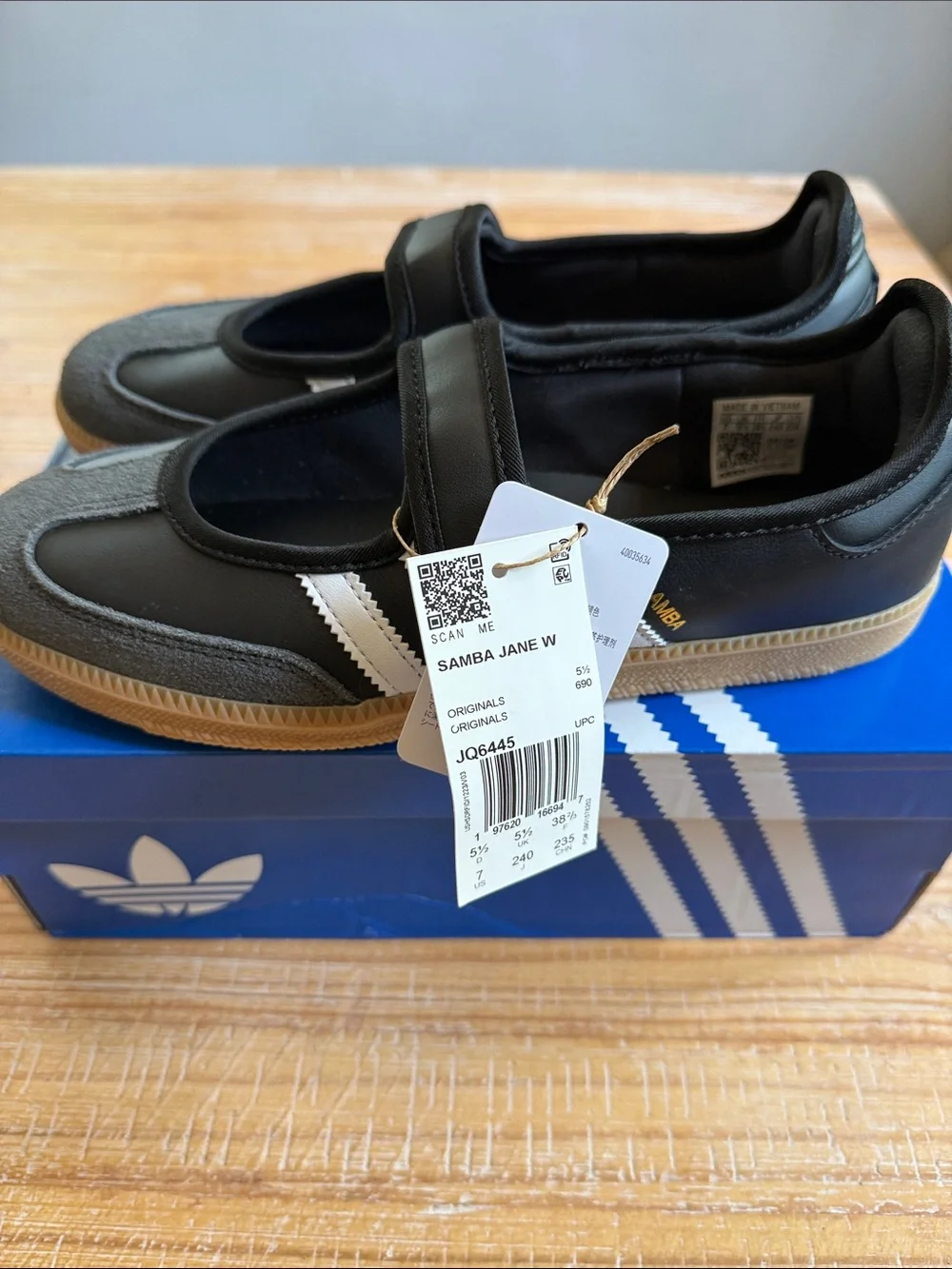 adidas Samba-Jane Sneakers Black with White Stripes - Picture 3 of 8